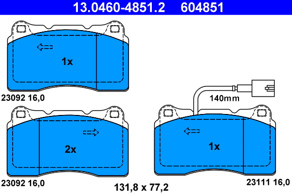 13.0460-4851.2 ATE Комплект тормозных колодок, дисковый тормоз (фото 1)