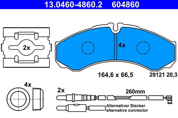 13.0460-4860.2 ATE Комплект тормозных колодок, дисковый тормоз (фото 1)