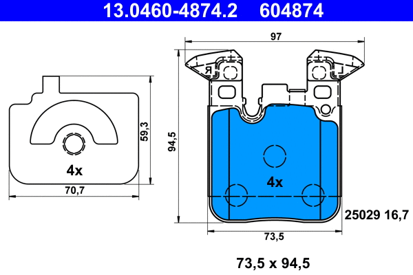 13.0460-4874.2 ATE Комплект тормозных колодок, дисковый тормоз (фото 1)