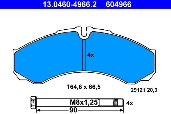 13.0460-4966.2 ATE Комплект тормозных колодок, дисковый тормоз (фото 1)
