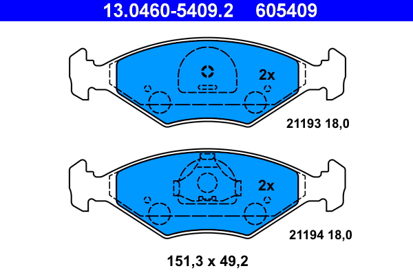 13.0460-5409.2 ATE Комплект тормозных колодок, дисковый тормоз (фото 1)