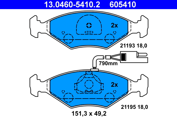 13.0460-5410.2 ATE Комплект тормозных колодок, дисковый тормоз (фото 1)