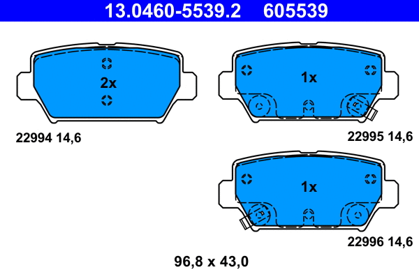 13.0460-5539.2 ATE Комплект тормозных колодок, дисковый тормоз (фото 1)