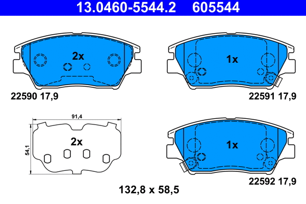 13.0460-5544.2 ATE Комплект тормозных колодок, дисковый тормоз (фото 1)