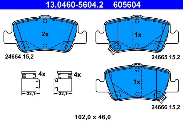 13.0460-5604.2 ATE Комплект тормозных колодок, дисковый тормоз (фото 1)