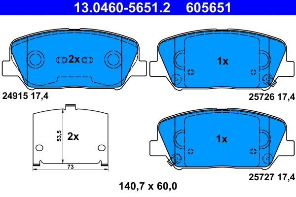 13.0460-5651.2 ATE Комплект тормозных колодок, дисковый тормоз (фото 1)