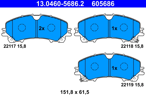 13.0460-5686.2 ATE Комплект тормозных колодок, дисковый тормоз (фото 1)