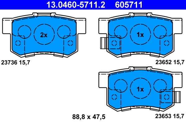 13.0460-5711.2 ATE Комплект тормозных колодок, дисковый тормоз (фото 1)