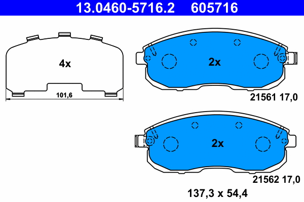 13.0460-5716.2 ATE Комплект тормозных колодок, дисковый тормоз (фото 1)