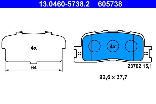 13.0460-5738.2 ATE Комплект тормозных колодок, дисковый тормоз (фото 1)