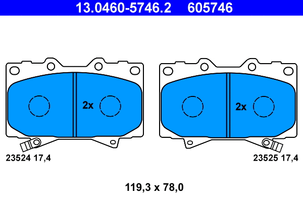 13.0460-5746.2 ATE Комплект тормозных колодок, дисковый тормоз (фото 1)