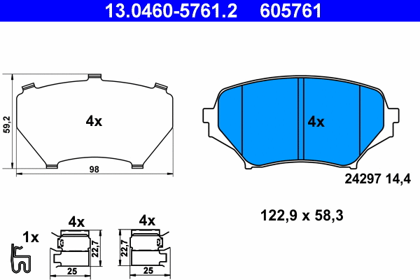 13.0460-5761.2 ATE Комплект тормозных колодок, дисковый тормоз (фото 1)
