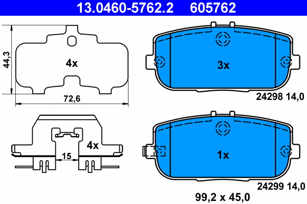 13.0460-5762.2 ATE Комплект тормозных колодок, дисковый тормоз (фото 1)