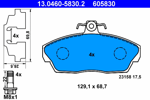 13.0460-5830.2 ATE Комплект тормозных колодок, дисковый тормоз (фото 1)