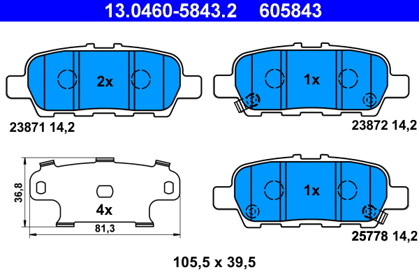 13.0460-5843.2 ATE Комплект тормозных колодок, дисковый тормоз (фото 1)