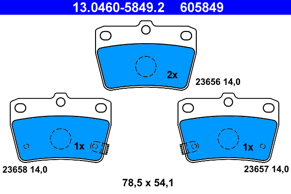13.0460-5849.2 ATE Комплект тормозных колодок, дисковый тормоз (фото 1)