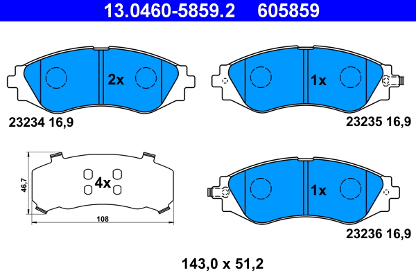 13.0460-5859.2 ATE Комплект тормозных колодок, дисковый тормоз (фото 1)