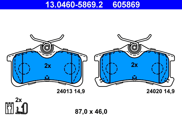 13.0460-5869.2 ATE Комплект тормозных колодок, дисковый тормоз (фото 1)
