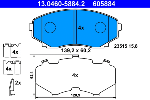 13.0460-5884.2 ATE Комплект тормозных колодок, дисковый тормоз (фото 1)