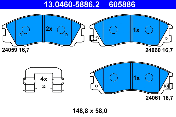 13.0460-5886.2 ATE Комплект тормозных колодок, дисковый тормоз (фото 1)