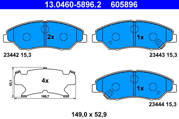 13.0460-5896.2 ATE Комплект тормозных колодок, дисковый тормоз (фото 1)