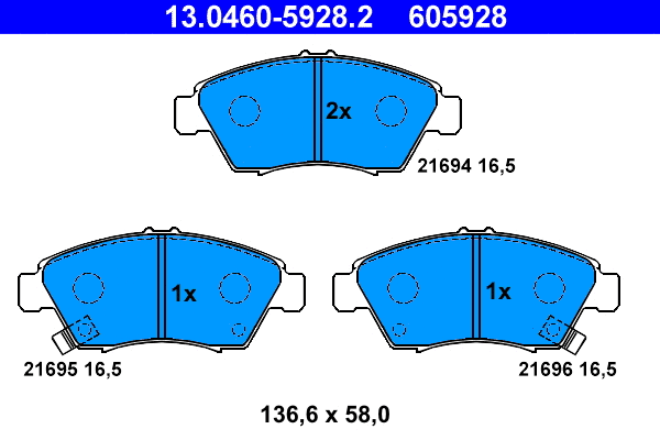 13.0460-5928.2 ATE Комплект тормозных колодок, дисковый тормоз (фото 1)