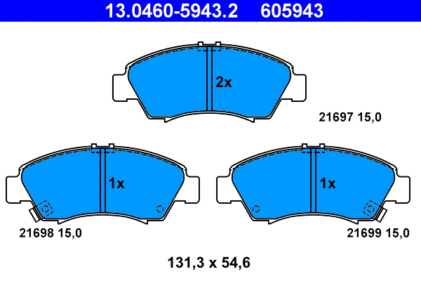 13.0460-5943.2 ATE Комплект тормозных колодок, дисковый тормоз (фото 1)