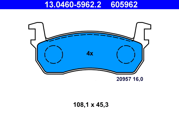 13.0460-5962.2 ATE Комплект тормозных колодок, дисковый тормоз (фото 1)