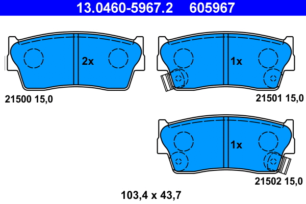 13.0460-5967.2 ATE Комплект тормозных колодок, дисковый тормоз (фото 1)