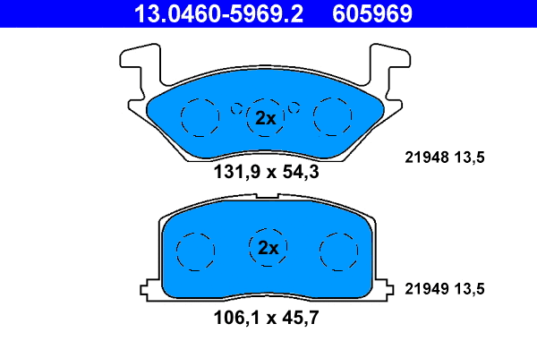 13.0460-5969.2 ATE Комплект тормозных колодок, дисковый тормоз (фото 1)