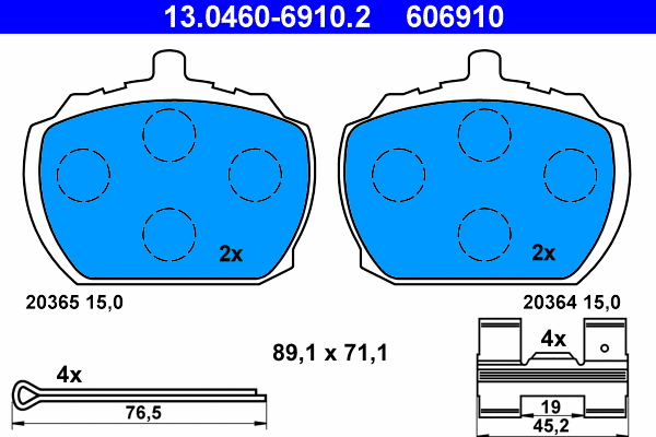 13.0460-6910.2 ATE Комплект тормозных колодок, дисковый тормоз (фото 1)