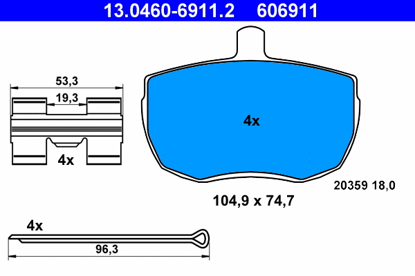 13.0460-6911.2 ATE Комплект тормозных колодок, дисковый тормоз (фото 1)