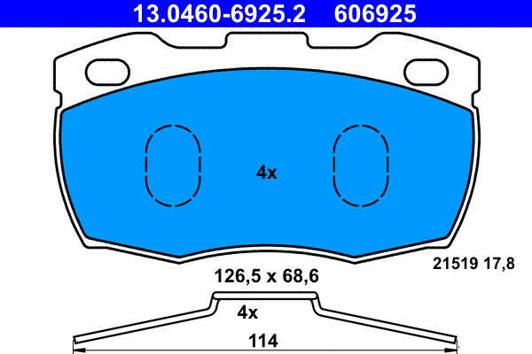 13.0460-6925.2 ATE Комплект тормозных колодок, дисковый тормоз (фото 1)