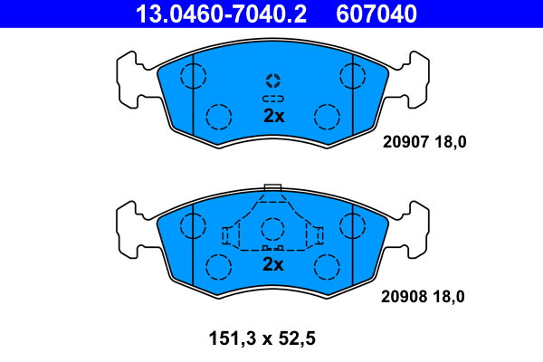13.0460-7040.2 ATE Комплект тормозных колодок, дисковый тормоз (фото 1)