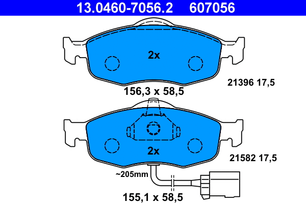 13.0460-7056.2 ATE Комплект тормозных колодок, дисковый тормоз (фото 1)