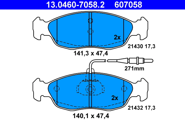 13.0460-7058.2 ATE Комплект тормозных колодок, дисковый тормоз (фото 1)