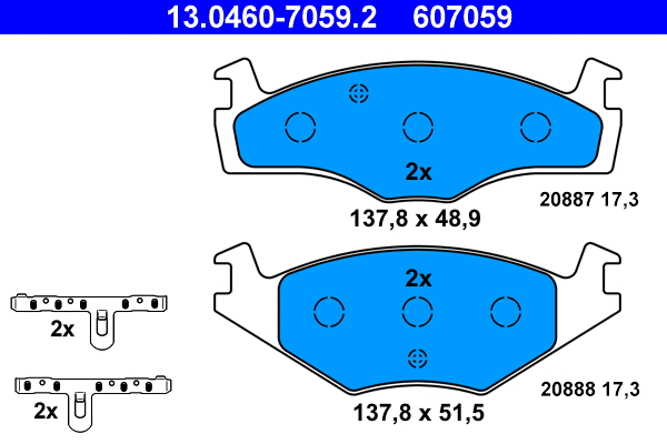 13.0460-7059.2 ATE Комплект тормозных колодок, дисковый тормоз (фото 1)