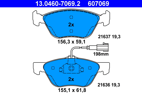 13.0460-7069.2 ATE Комплект тормозных колодок, дисковый тормоз (фото 1)