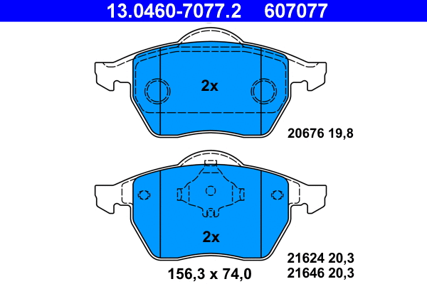13.0460-7077.2 ATE Комплект тормозных колодок, дисковый тормоз (фото 1)