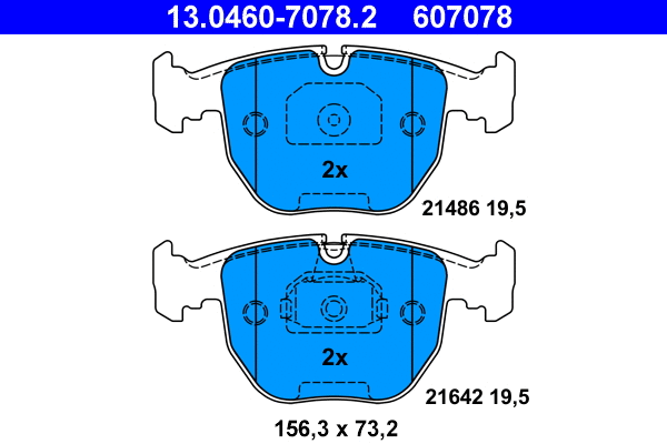 13.0460-7078.2 ATE Комплект тормозных колодок, дисковый тормоз (фото 1)