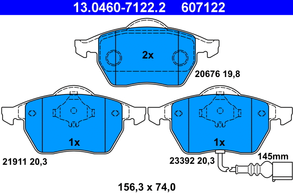 13.0460-7122.2 ATE Комплект тормозных колодок, дисковый тормоз (фото 1)