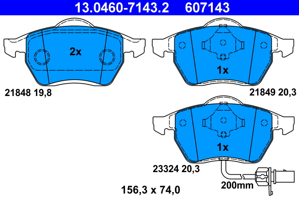 13.0460-7143.2 ATE Комплект тормозных колодок, дисковый тормоз (фото 1)