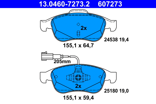 13.0460-7273.2 ATE Комплект тормозных колодок, дисковый тормоз (фото 1)