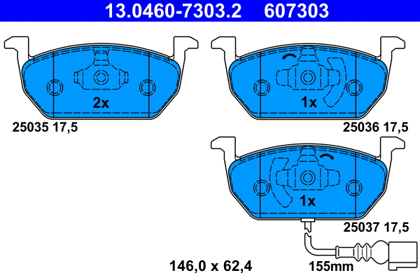13.0460-7303.2 ATE Комплект тормозных колодок, дисковый тормоз (фото 1)