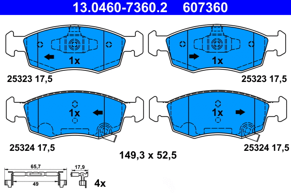 13.0460-7360.2 ATE Комплект тормозных колодок, дисковый тормоз (фото 1)