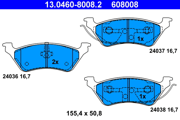 13.0460-8008.2 ATE Комплект тормозных колодок, дисковый тормоз (фото 1)