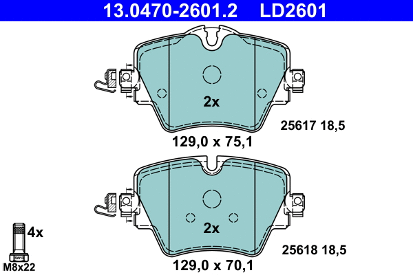 13.0470-2601.2 ATE Комплект тормозных колодок, дисковый тормоз (фото 1)
