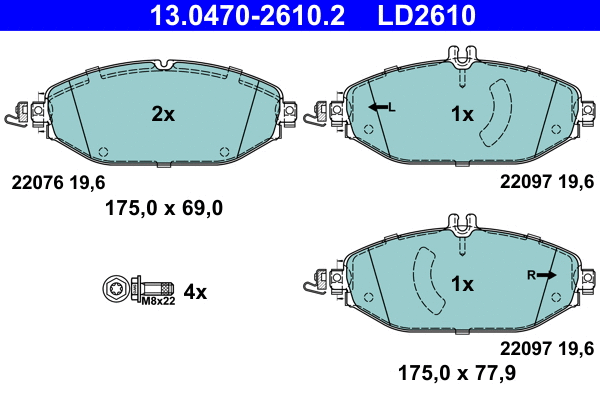 13.0470-2610.2 ATE Комплект тормозных колодок, дисковый тормоз (фото 1)