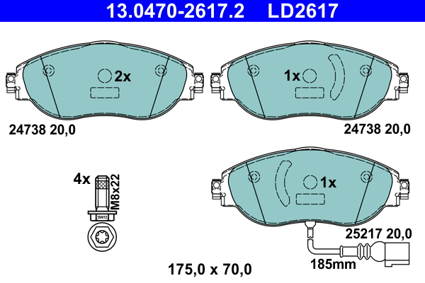 13.0470-2617.2 ATE Комплект тормозных колодок, дисковый тормоз (фото 1)
