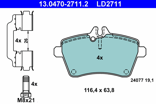 13.0470-2711.2 ATE Комплект тормозных колодок, дисковый тормоз (фото 1)